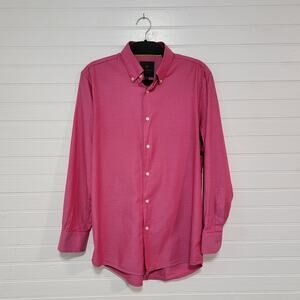 Tattersall London Mens Size Large 15.5 Long Sleeve Cotton Button Down Shirt Pink